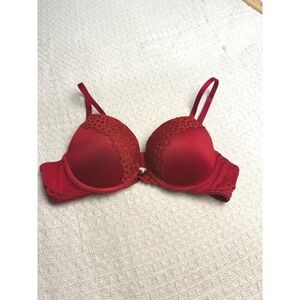 Aerie Red Lace Trim Push Up‎ Plunge Bra Size 32C
